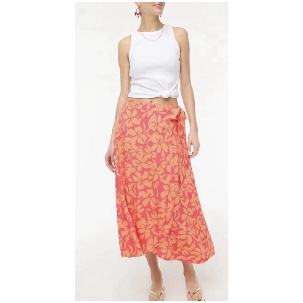 J Crew Wrap Midi Skirt Guava Fresh Cantaloupe Women XS 100%‎ Viscose Beach Boho
